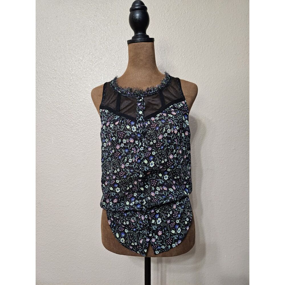 Vera Wang Princess Women’s Sheer Floral Sleeveless Blouse Black Size XS